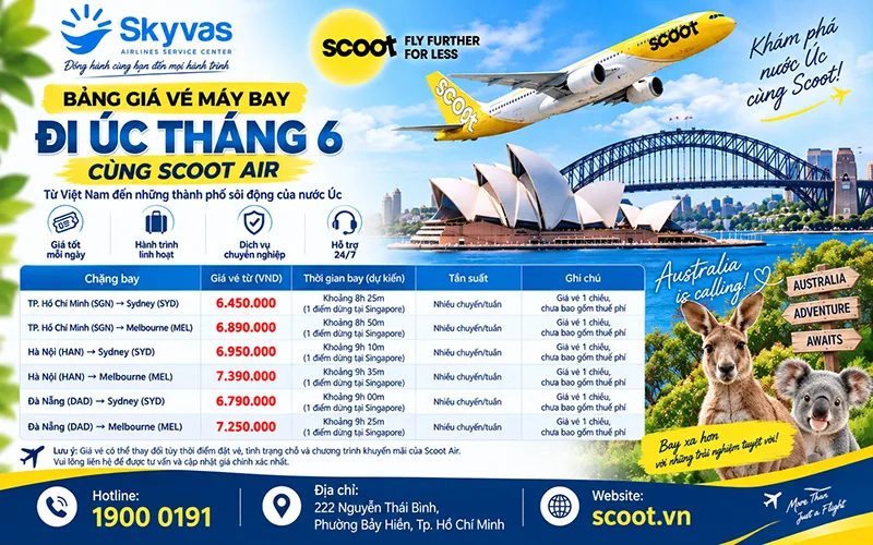 bảng giá vé máy bay đi Úc tháng 6
