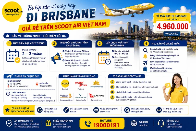 Bí kíp săn vé máy bay đi Brisbane úc giá rẻ trên Scoot Air Việt Nam