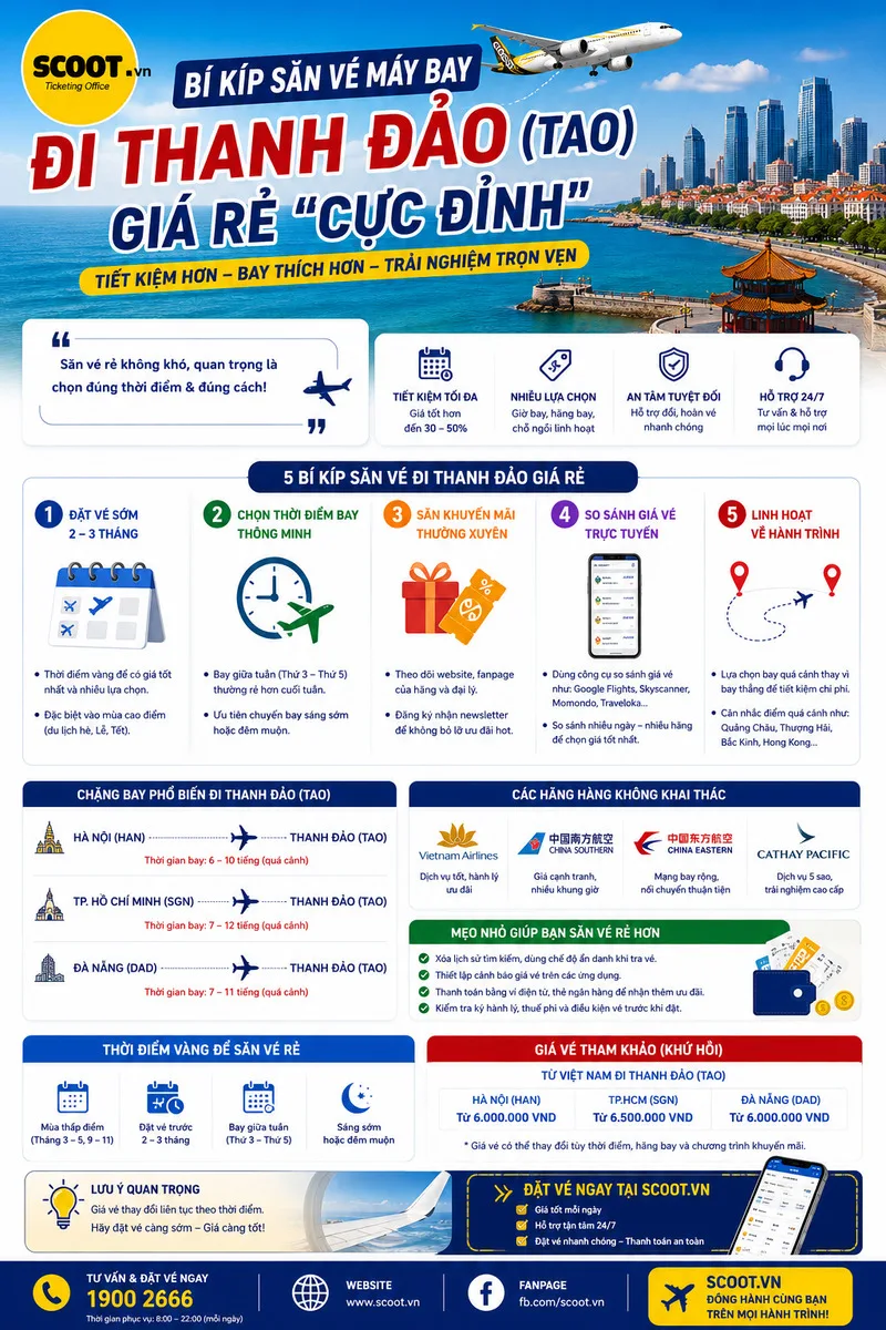 Tips săn vé máy bay đi Thanh Đảo giá rẻ