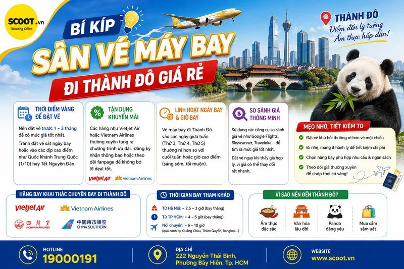 Bí kíp săn vé máy bay đi Thành Đô giá rẻ