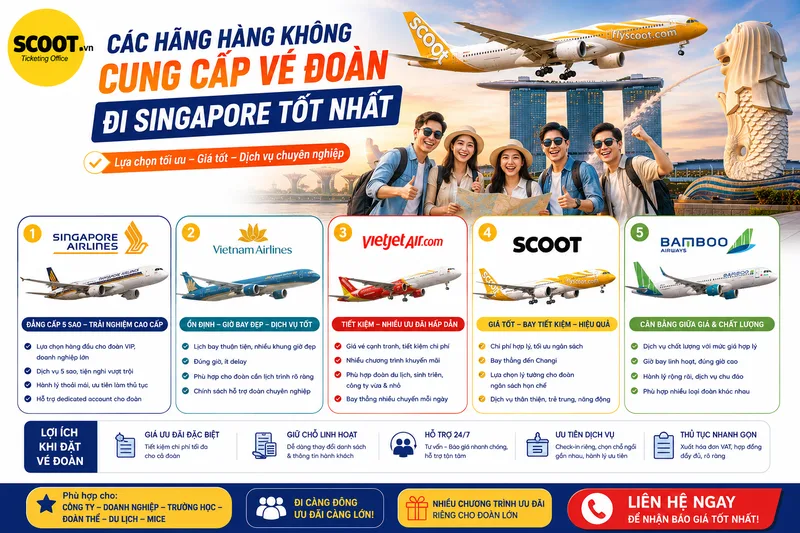 Các hãng hàng không cung cấp vé đoán đi Singapore tốt nhất