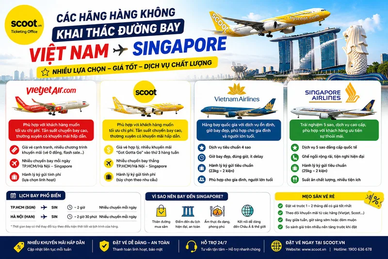 Các hãng hàng không khai thác đường bay Việt Nam đi Singapore