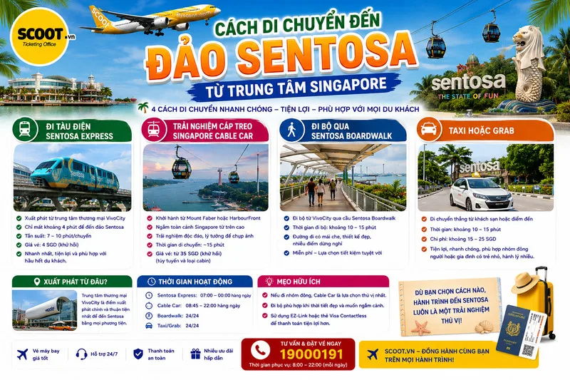 Cách di chuyển đến đảo Sentosa từ trung tâm Singapore