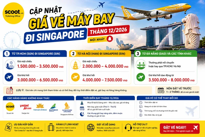 Cập nhật giá vé máy bay đi Singapore tháng 12/2026 mới nhất