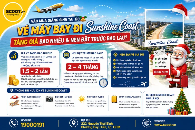 Câu hỏi thường gặp khi mua vé máy bay đi Sunshine Coast vào giáng sinh