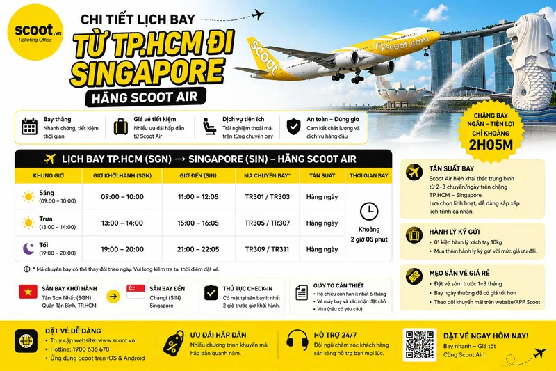 LỊCH KHỞI HÀNH CÁC CHUYẾN BAY TỪ TP HCM ĐI SINGAPORE HÔM NAY