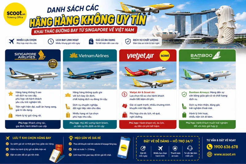 Danh sách các hãng hàng không uy tín khai thác đường bay
