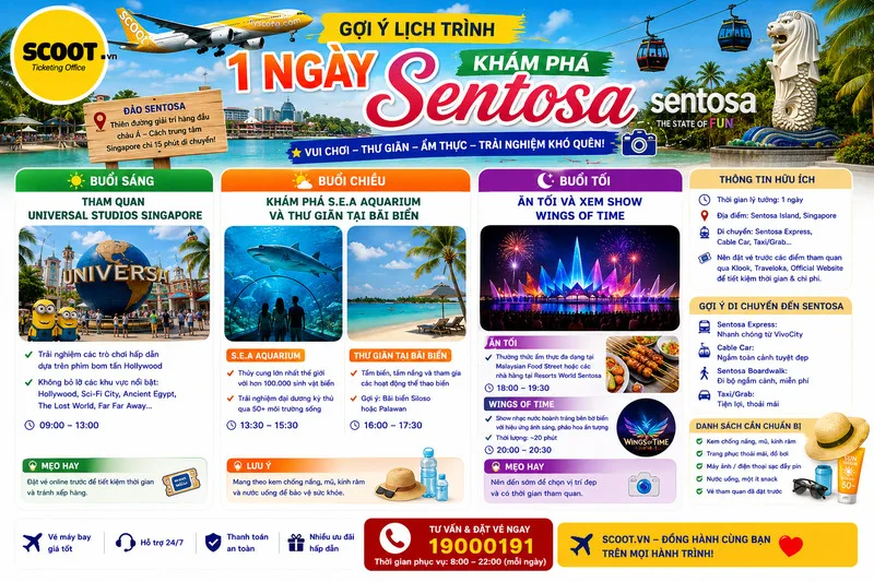 Gợi ý lịch trình 1 ngày khám phá đảo Sentosa ở Singapore trọn vẹn