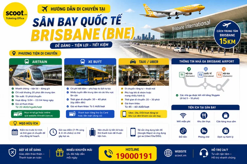 Hướng dẫn di chuyển tại sân bay Quốc tế Brisbane (BNE)