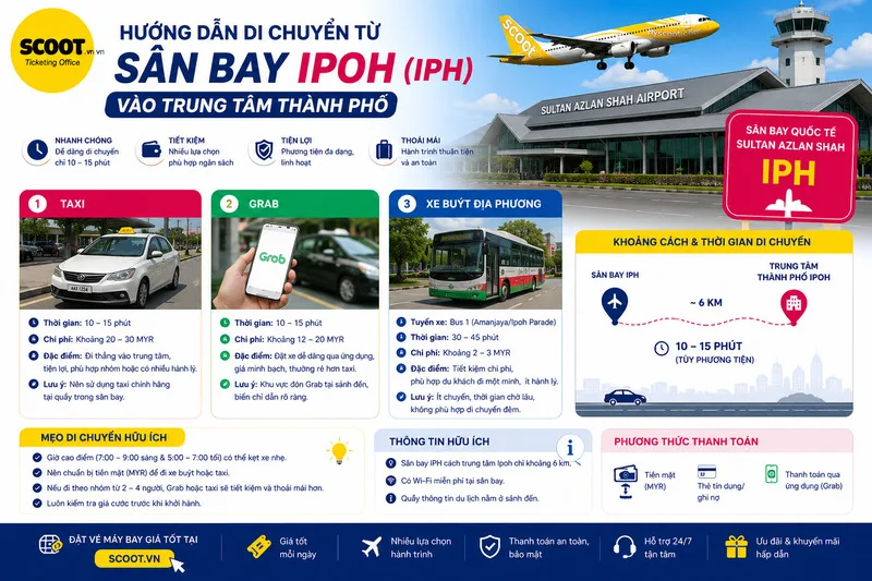 Hướng dẫn di chuyển từ sân bay Ipoh vào trung tâm thành phố