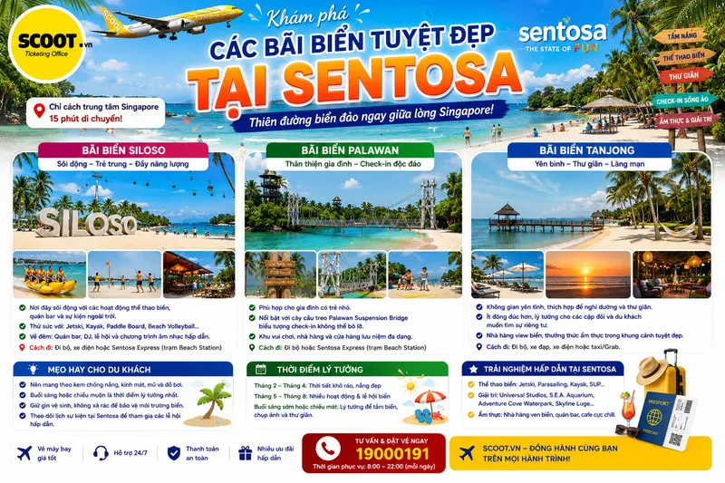Khám phá các bãi biển tuyệt đẹp tại biển Sentosa