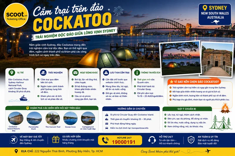 Kinh nghiệm du lịch Sydney nên đi cắm trại trên đảo Cockatoo