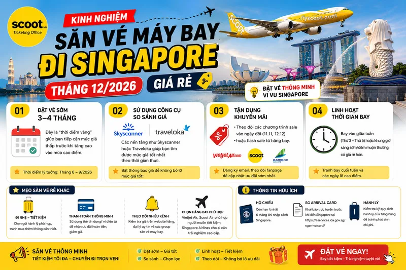 Kinh nghiệm săn vé máy bay đi Singapore tháng 12/2026 giá rẻ