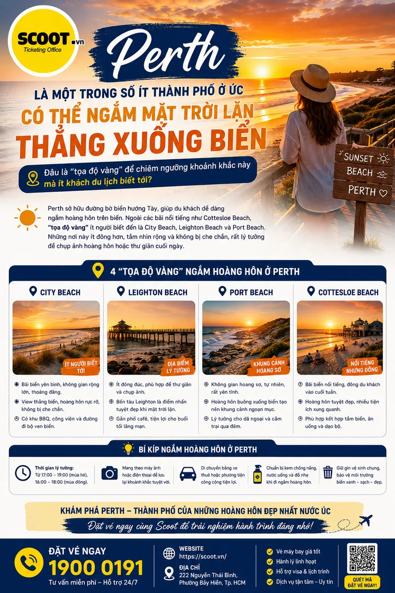 Ngắm mặt trời lặn khi đi du lịch Perth