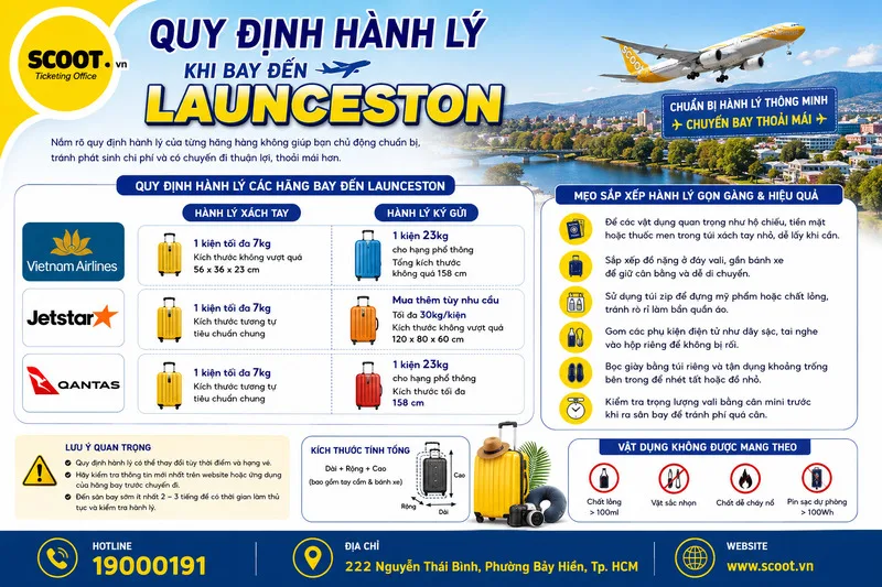 Quy định hành lý khi bay đến Launceston
