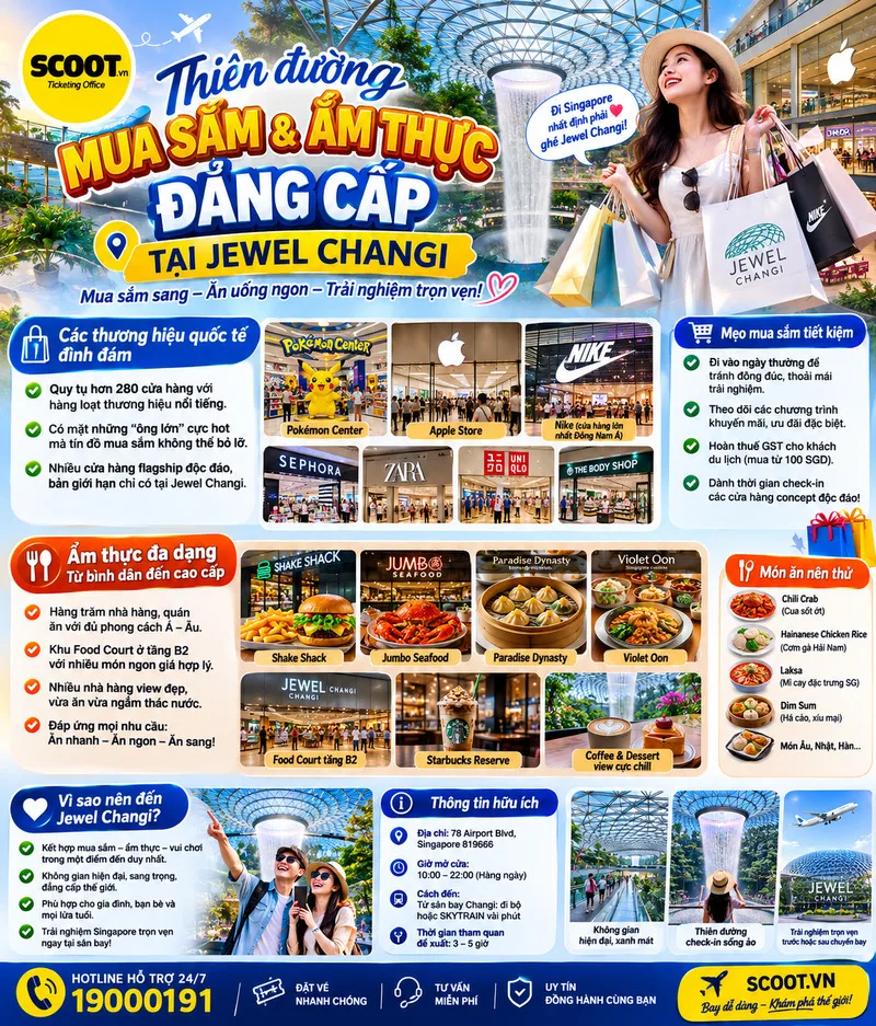 Thiên đường mua sắm và ẩm thực đẳng cấp ở sân bay Jewel Changi