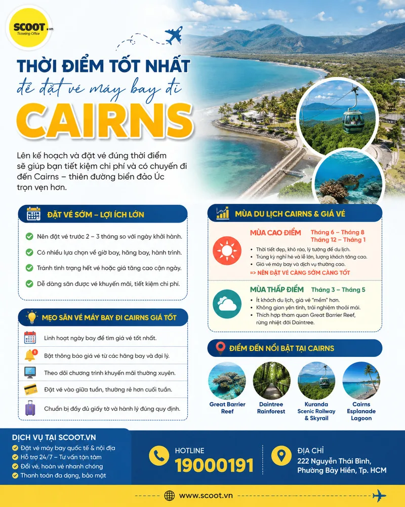 Thời điểm tốt nhất để đặt vé máy bay đi Cairns