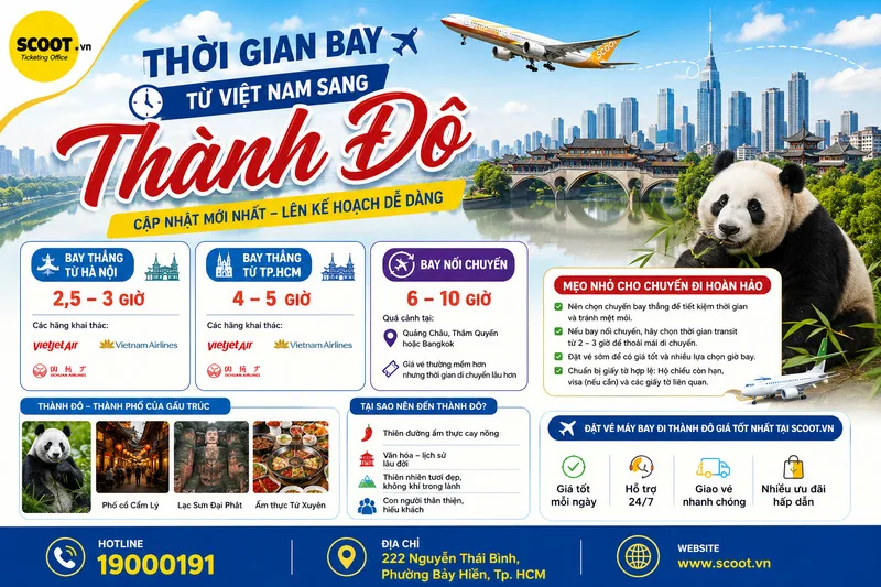Thời gian bay từ Việt Nam sang Thành Đô