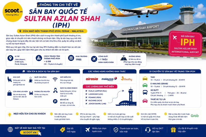 Thông tin chi tiết về sân bay quốc tế Sultan Azlan Shah (IPH)
