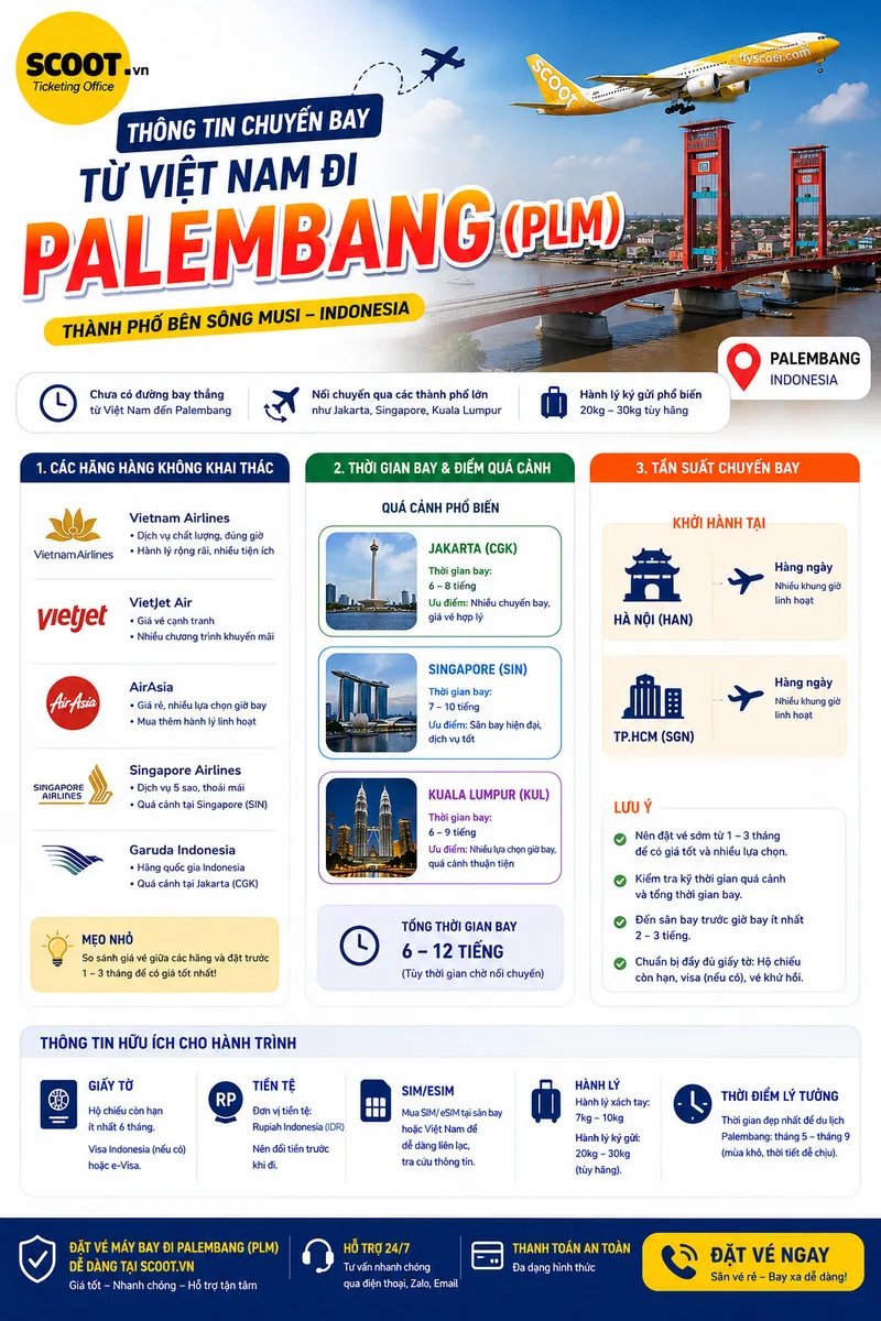 Thông tin chuyến bay từ Việt Nam đi Palembang (PLM)