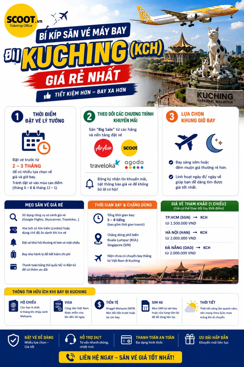 Tips săn vé máy bay đi Kuching giá rẻ
