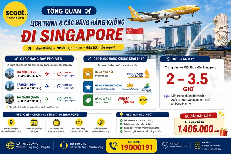 Tổng quan lịch trình và các hãng hàng không đi Singapore