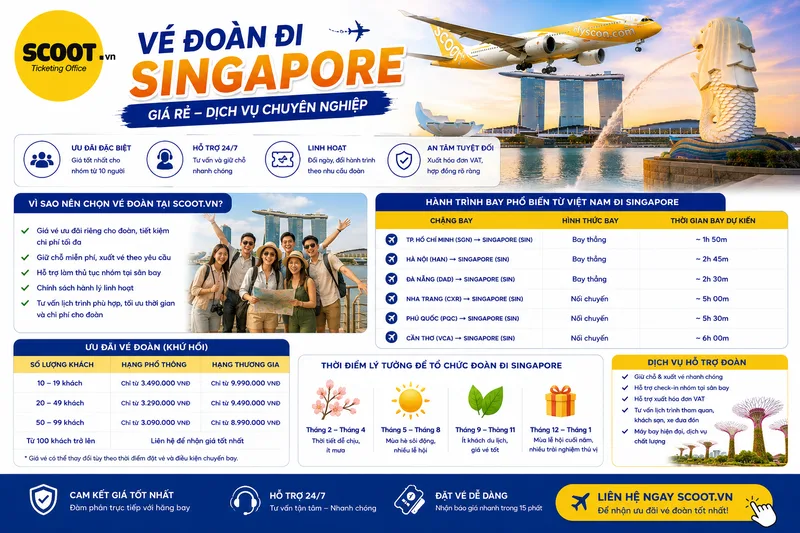 Vé đoàn đi Singapore giá rẻ