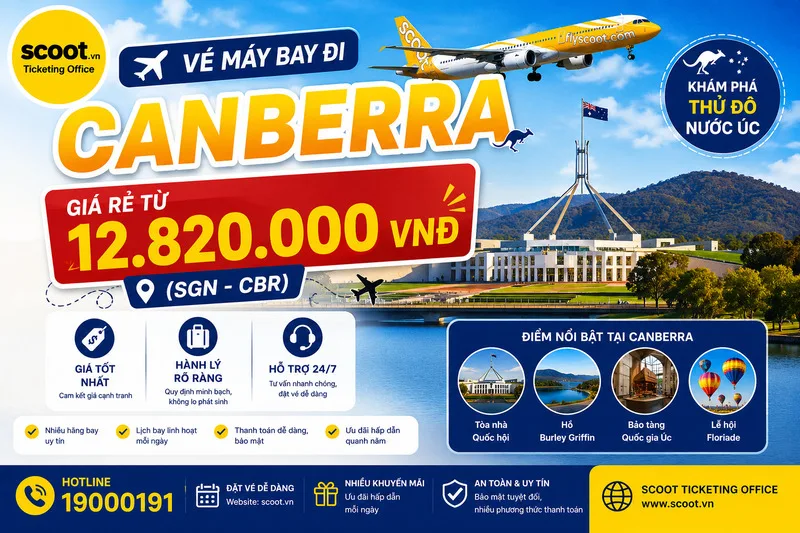 Vé máy bay đi Canberra giá rẻ từ 12.820.000 VNĐ