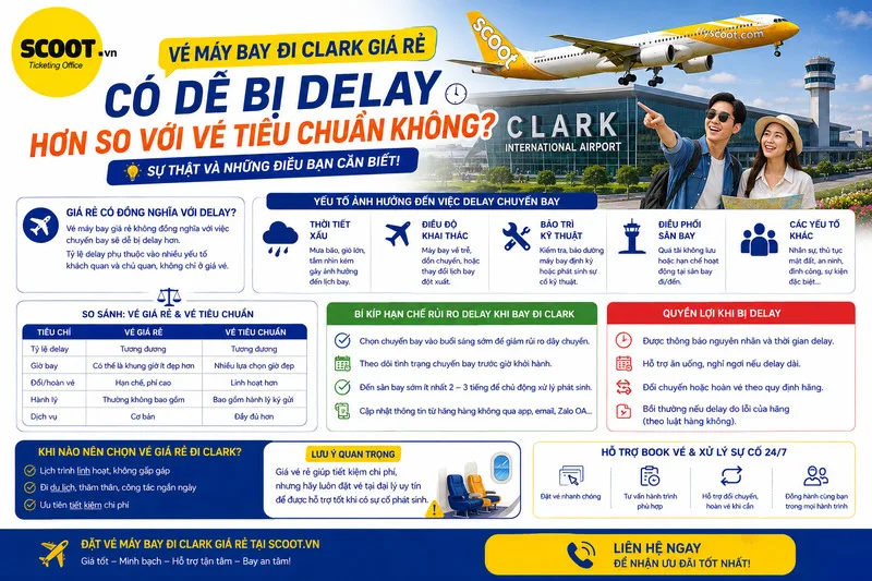 Vé máy bay đi Clark giá rẻ có dễ bị delay hơn so với vé tiêu chuẩn không?