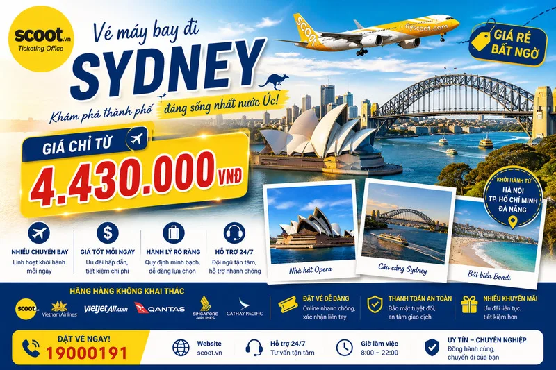 Vé máy bay đi Sydney giá rẻ chỉ từ 4.430.000 VNĐ